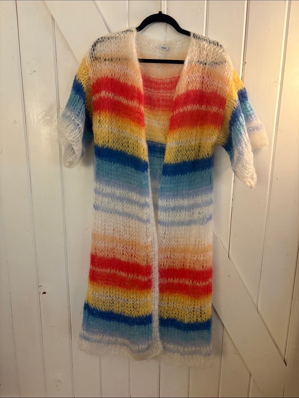 Miami Open-Front Multicolor Stripe Mohair-Blend Sweater - White/Red/Blue/Yellow